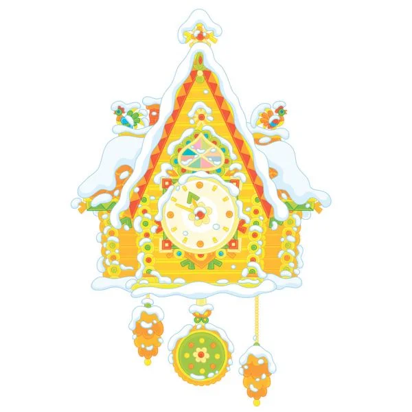 Цветной вариант раскраски часы в снегу