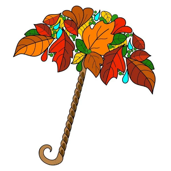 Цветной вариант раскраски осенний зонт