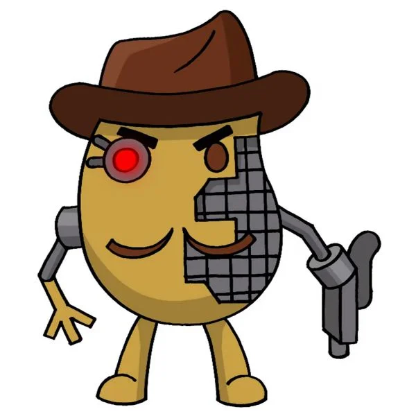 Цветной вариант раскраски киборг мистер пи