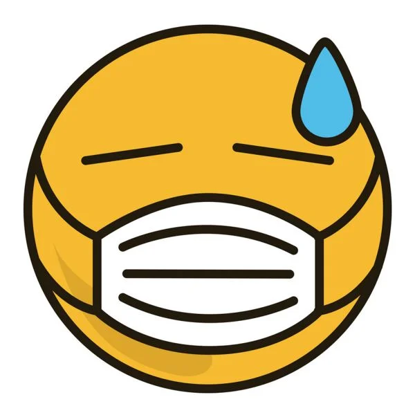 Цветной пример раскраски смайлик потеет в маске