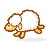 Цветной вариант раскраски овечка в прыжке