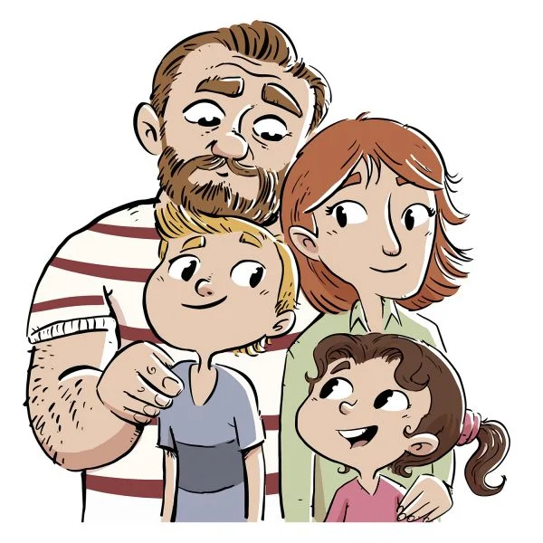 Цветной вариант раскраски вся семья в сборе