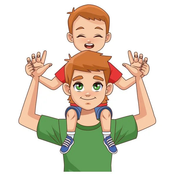 Цветной вариант раскраски папа и сын - семья