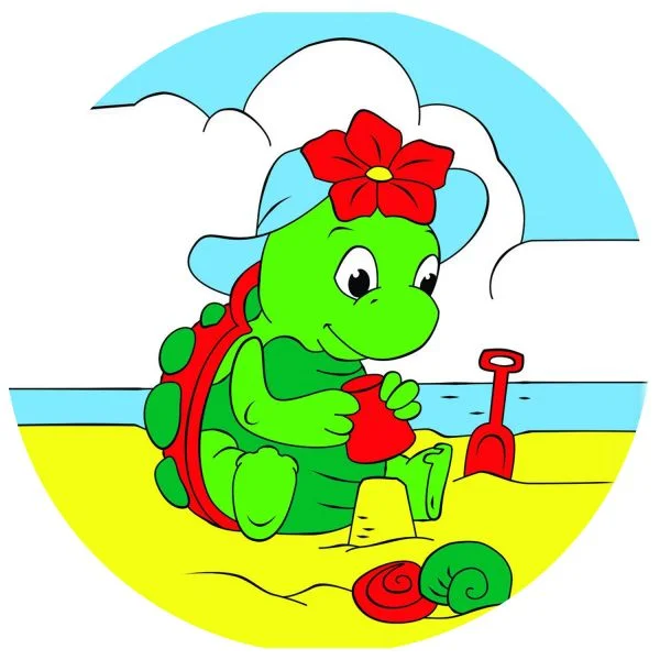 Цветной вариант раскраски по номерам: черепашка на пляже