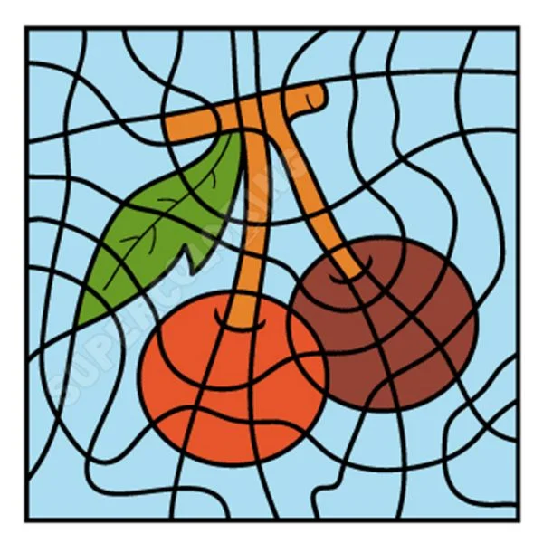 Цветной вариант раскраски по номерам: вишенка