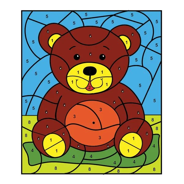 Цветной вариант раскраски по номерам: мишка косолапый