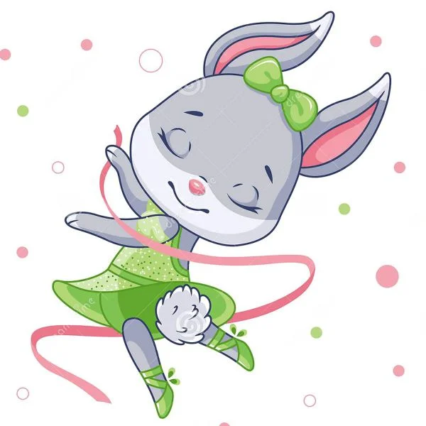 Цветной вариант раскраски балерина зайчик с красивым хвостиком