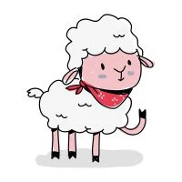 Цветной вариант раскраски овечка в банадане