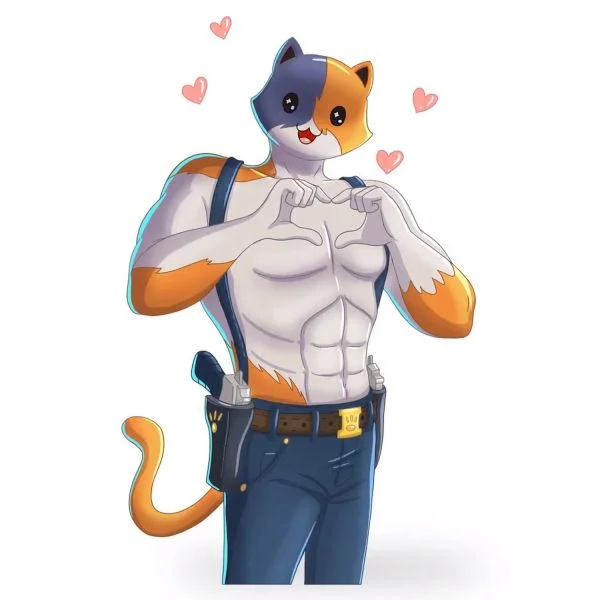 Цветной вариант раскраски брутальный кот meowscles