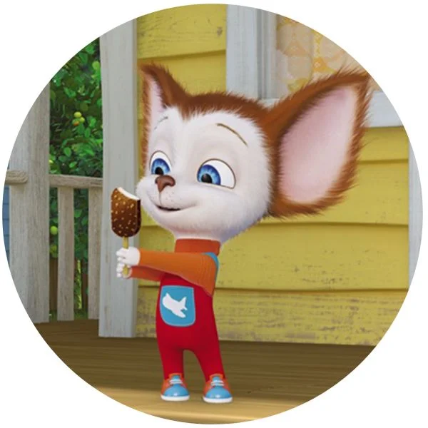 Цветной вариант раскраски барбоскины, малыш ест мороженое