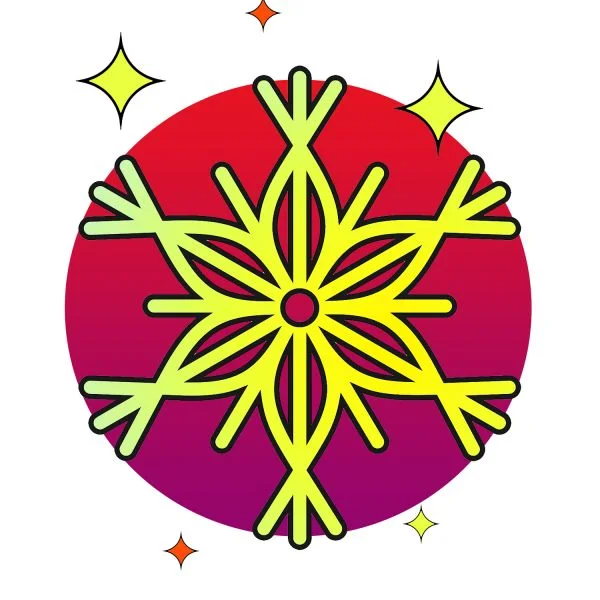 Цветной пример раскраски мягкие линии снежинки