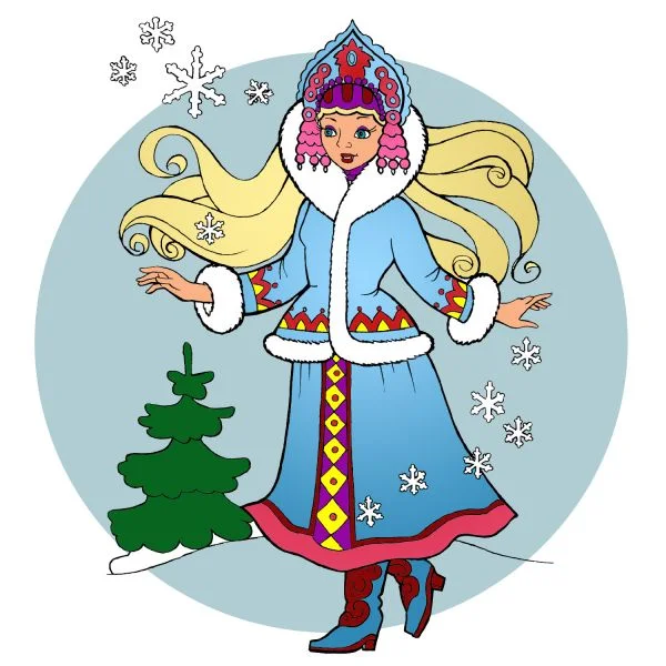 Цветной вариант раскраски в снежном лесу