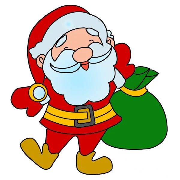 Цветной вариант раскраски дед мороз держит мешок