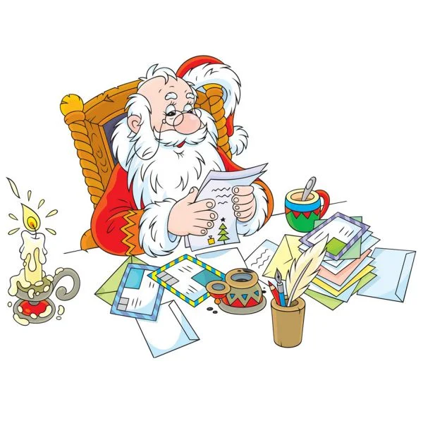 Цветной вариант раскраски дедушка мороз читает письма