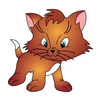 Цветной вариант раскраски усатый котенок