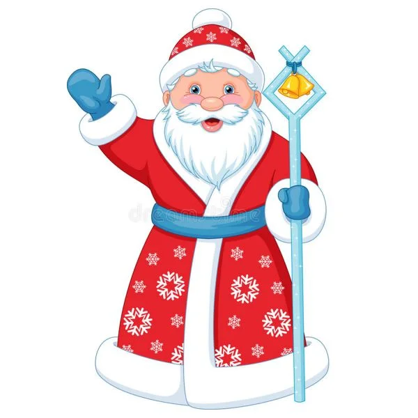 Цветной вариант раскраски настоящий дед мороз с посохом