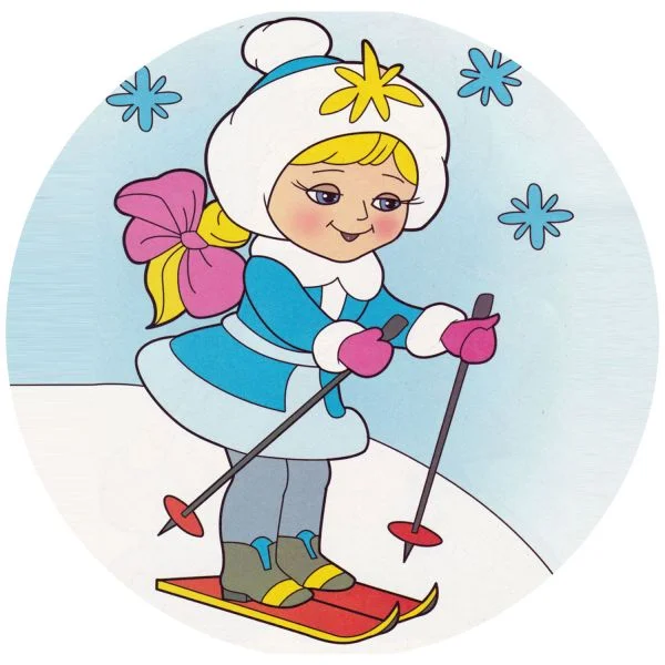 Цветной вариант раскраски на лыжах