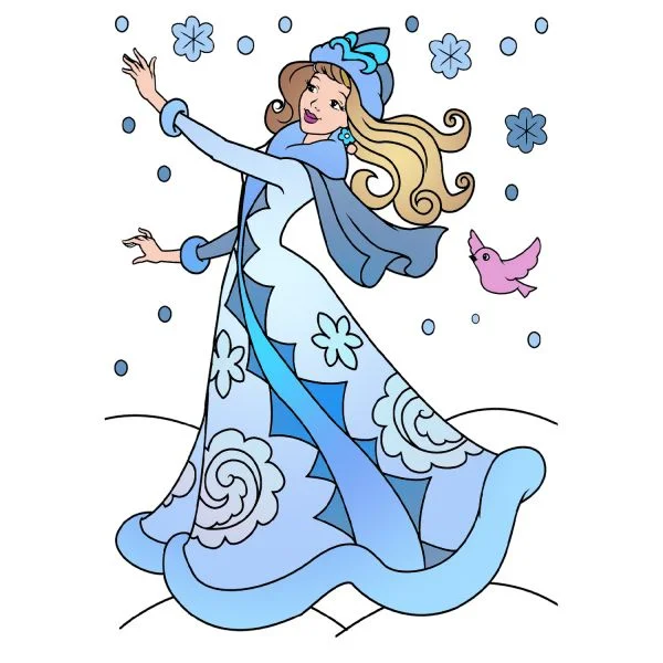 Цветной вариант раскраски зимнее волшебство