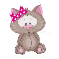 Цветной пример раскраски кошечка с бантиком