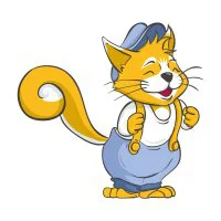 Цветной пример раскраски кот в комбинизоне