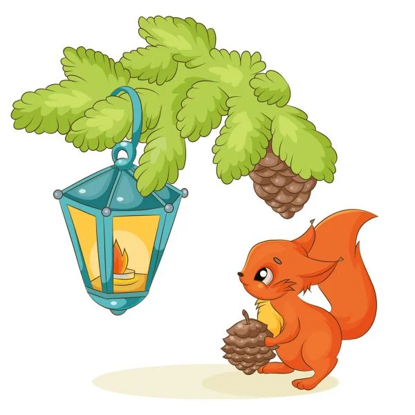 Цветной вариант раскраски белочка с шишкой готовится к празднику