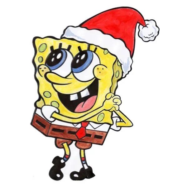 Цветной вариант раскраски губка боб новогодний наряд