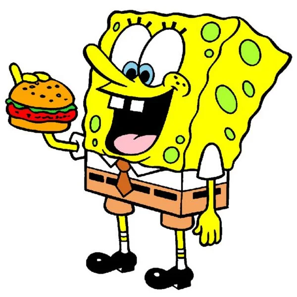 Цветной вариант раскраски губка боб ест крабсбургер