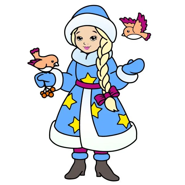 Цветной вариант раскраски кормит птичек