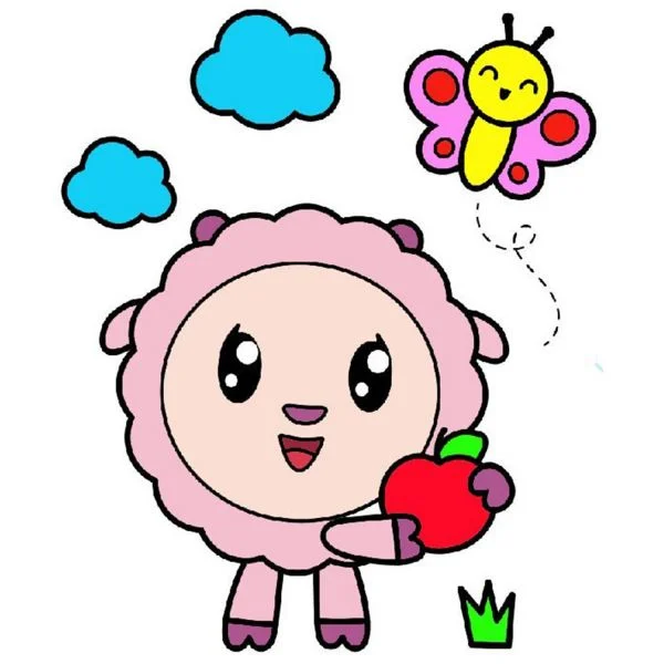 Цветной вариант раскраски барашик и бабочка | малышарики