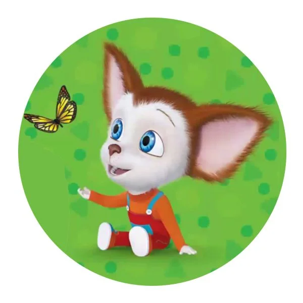 Цветной вариант раскраски малыш и бабочка