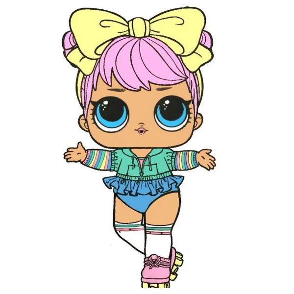Цветной вариант раскраски новая кукла лол на роликах рассвет