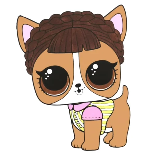 Цветной вариант раскраски лол питомцы щеночек с косичками