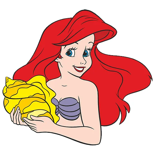 Цветной вариант раскраски портрет русалочки ариэль с ракушкой