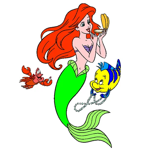 Цветной вариант раскраски русалочка ариэль, себастьян и флаундер