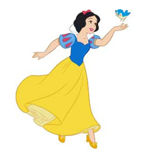 Цветной пример раскраски белоснежка бежит за птичкой