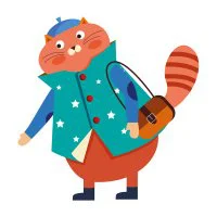 Цветной вариант раскраски кот в одежде