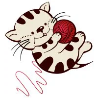 Цветной вариант раскраски кот с клубком