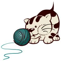 Цветной вариант раскраски кот играет