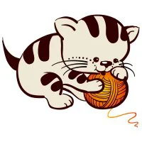 Цветной вариант раскраски игривый котенок