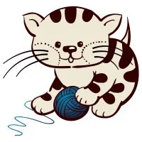 Цветной вариант раскраски маленький котенок