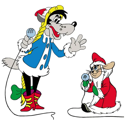 Цветной пример раскраски снегурочка волк и дед мороз заяц