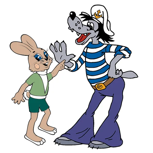 Цветной пример раскраски волк матрос и заяц