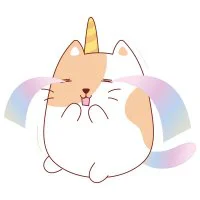 Цветной вариант раскраски волшебный кот-единорог