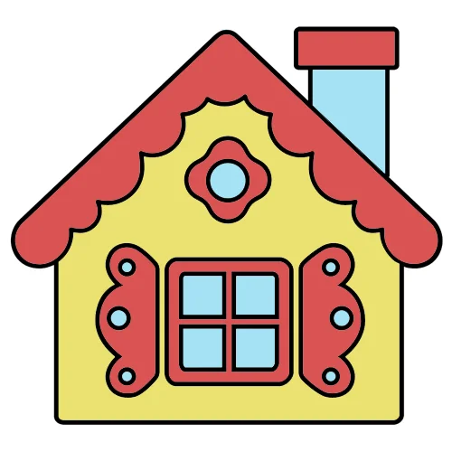 Цветной пример раскраски сказочный домик