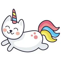 Цветной вариант раскраски кот единорог улыбака