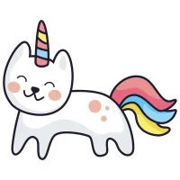 Цветной вариант раскраски кот единорог с улыбкой