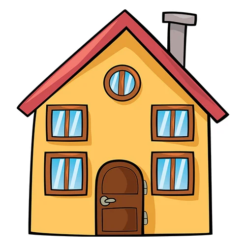 Цветной вариант раскраски двухэтажный дом