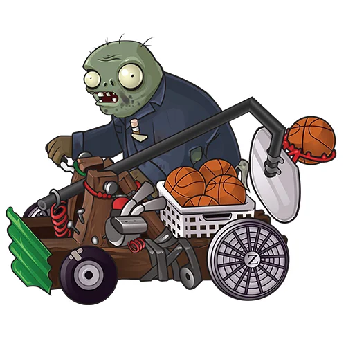 Цветной вариант раскраски зомби на катапульте