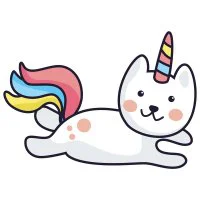 Цветной вариант раскраски бегущий кот-единорог