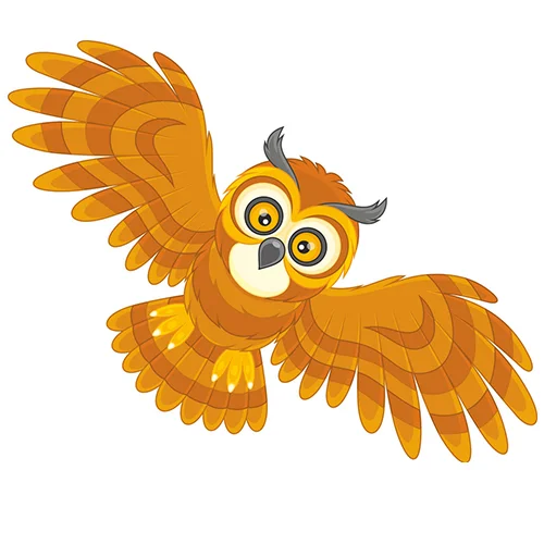 Цветной вариант раскраски филин в полете